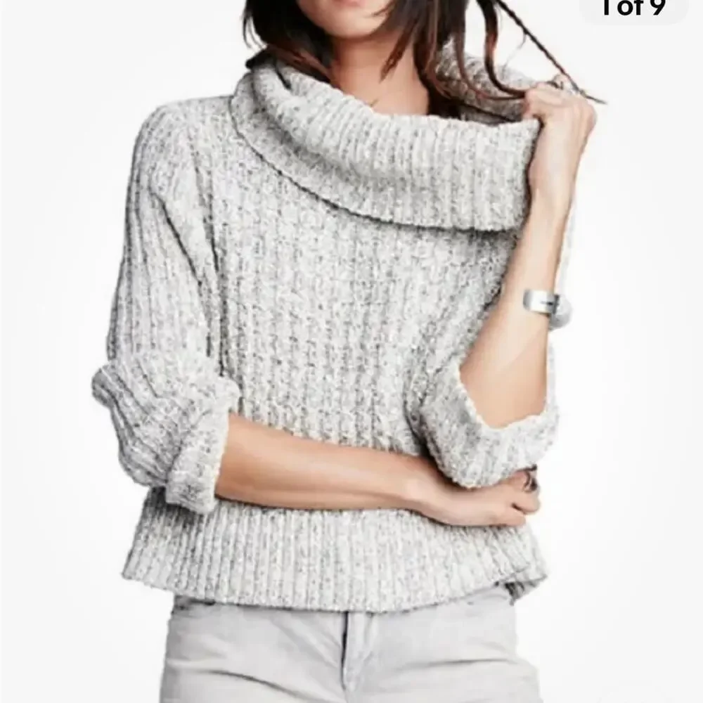Free People Marled Ivory Twisted Cable Cropped Turtleneck Sweater women's L